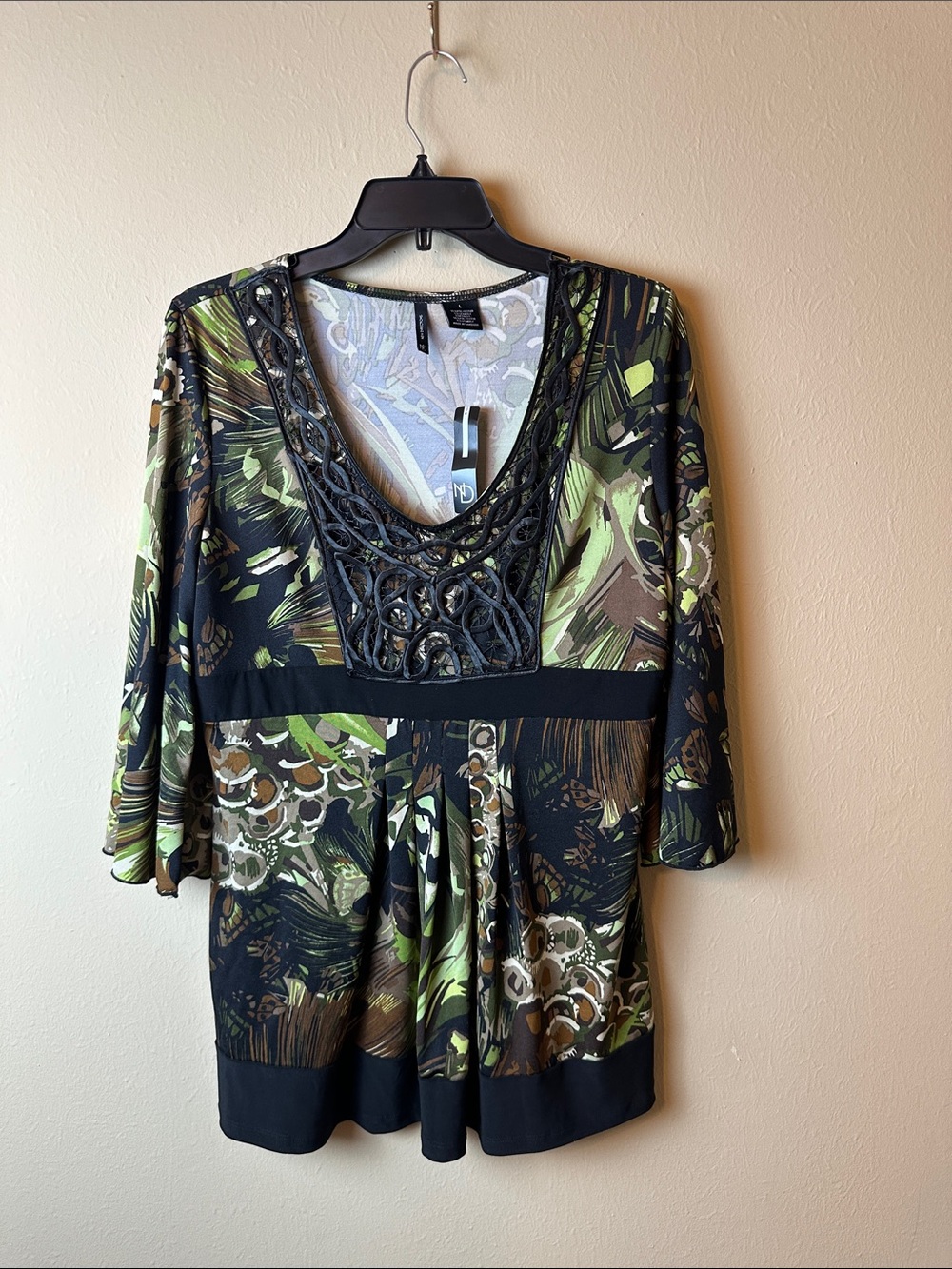 new directions Black and Olive Green Embellished V-Neck Tunic